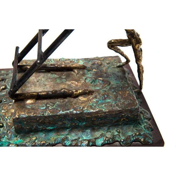 Vintage 1970’s Bronze Sculpture 6 Children Climbing Ladder Signed Artist EVANS - Picture 3 of 8